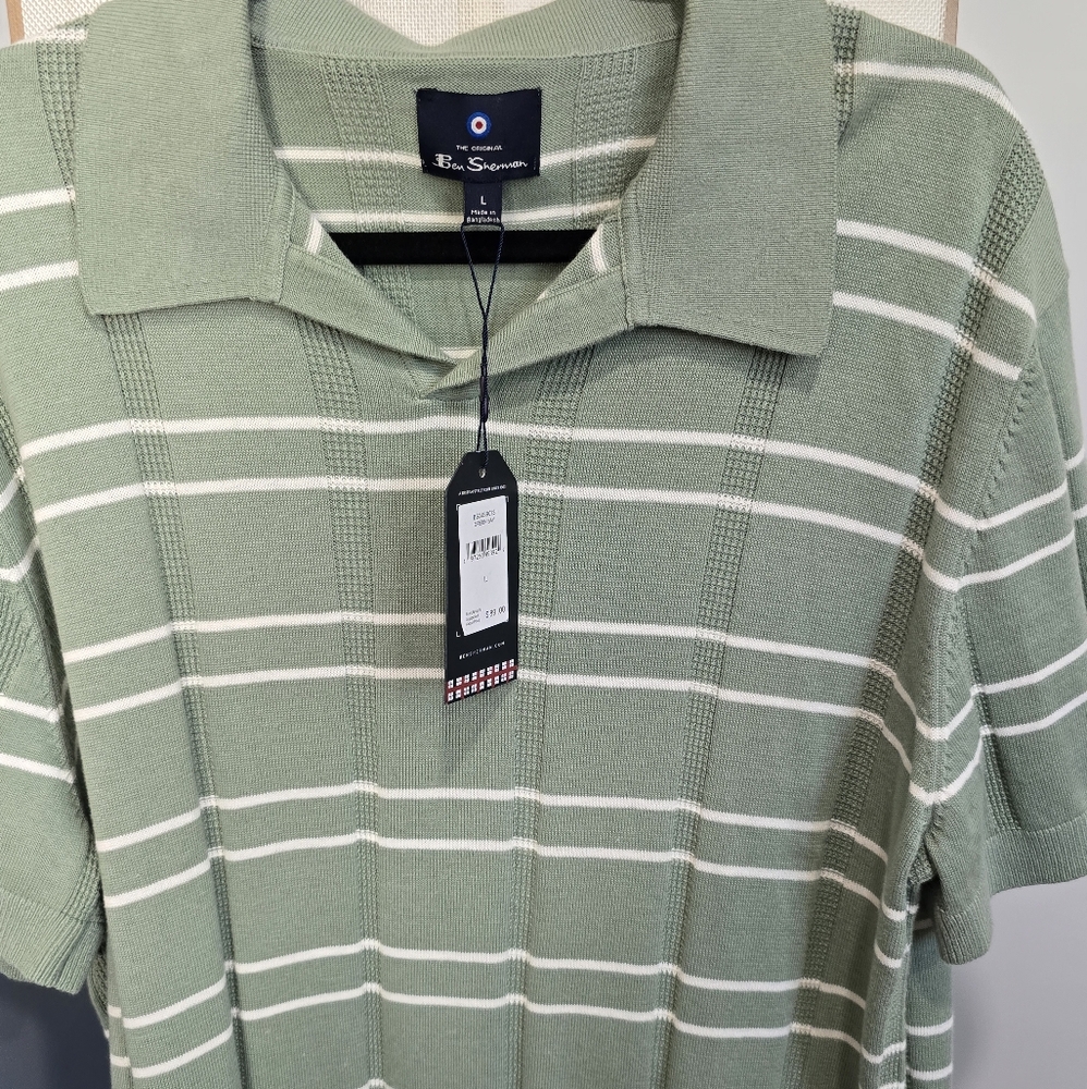 Ben Sherman Sage Green Polo with White Stripes